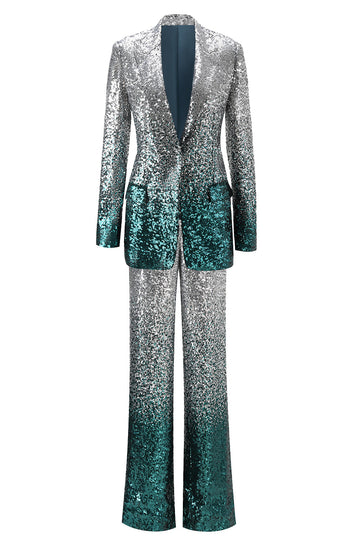 Sparkly Silver Sequins 2-piece Women Suits
